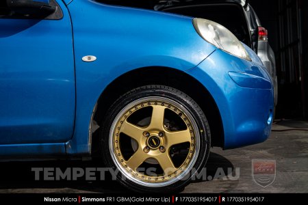 17x7.0 17x8.5 Simmons FR-1 Gold on Nissan Micra