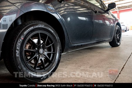 15x6.5 Starcorp Racing SR05 Satin Black on Toyota Corolla