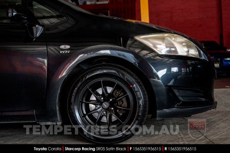 15x6.5 Starcorp Racing SR05 Satin Black on Toyota Corolla