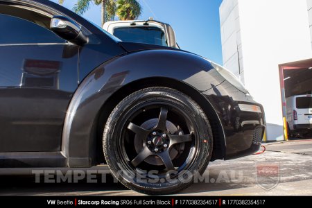 17x7.0 Starcorp Racing SR06 Full Satin Black on VW Beetle