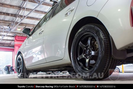 16x7.0 Starcorp Racing SR06 Full Satin Black on Toyota Corolla