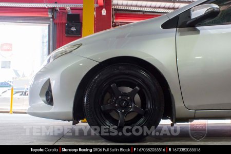 16x7.0 Starcorp Racing SR06 Full Satin Black on Toyota Corolla