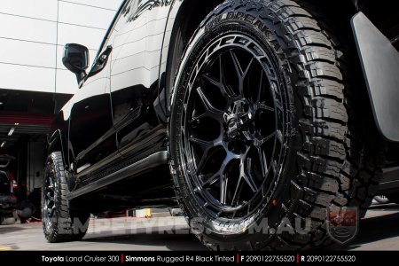 20x9.0 Simmons Rugged R4 Black Tinted on Toyota Landcruiser