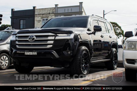 20x9.0 Simmons Rugged R4 Black Tinted on Toyota Landcruiser