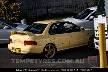 19x7.0 19x8.5 Simmons FR-1 Gold on Subaru WRX