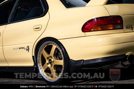 19x7.0 19x8.5 Simmons FR-1 Gold on Subaru WRX