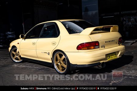 19x7.0 19x8.5 Simmons FR-1 Gold on Subaru WRX