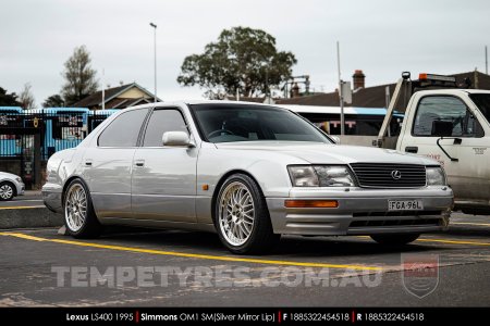 18x8.5 Simmons OM-1 Silver on Lexus LS