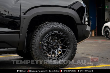 18x9.0 Simmons Rugged R4 Black Tinted on BYD Shark 6