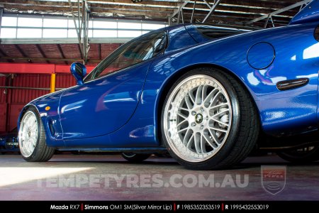 19x8.5 19x9.5 Simmons OM-1 Silver on Mazda RX7