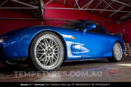 19x8.5 19x9.5 Simmons OM-1 Silver on Mazda RX7