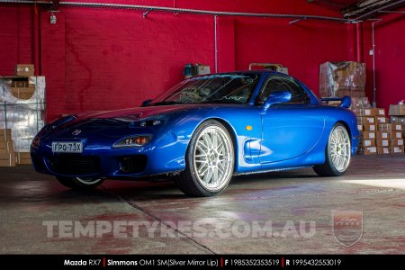 19x8.5 19x9.5 Simmons OM-1 Silver on Mazda RX7