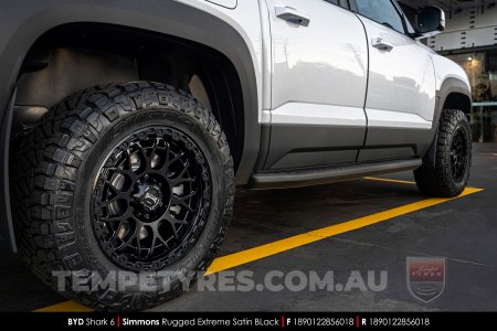 18x9.0 Simmons Rugged Extreme Satin Black on BYD Shark 6