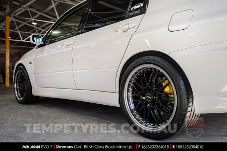 18x8.5 18x9.5 Simmons OM-1 Gloss Black on Mitsubishi Evolution