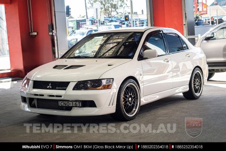 18x8.5 18x9.5 Simmons OM-1 Gloss Black on Mitsubishi Evolution