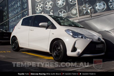 15x6.5 Starcorp Racing SR06 Satin Black on Toyota Yaris