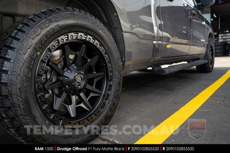 20x9.0 Grudge Offroad F1 Fury Matte Black on Ram 1500