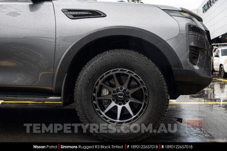 18x9.0 Simmons Rugged R3 Black Tinted on Nissan Patrol