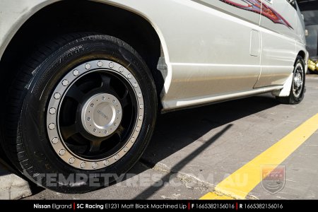 16x6.5 SC Racing E1231 Matt Black with Machined Lip on Nissan Elgrand