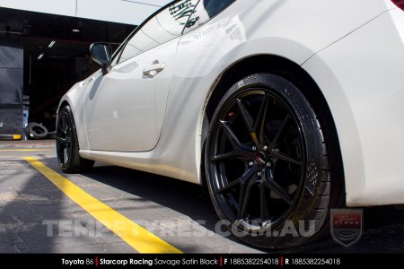 18x8.5 Starcorp Racing L1780 Savage Satin Black on Toyota 86