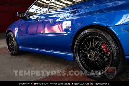 18x8.5 Simmons OM-1 Satin Black on Subaru WRX