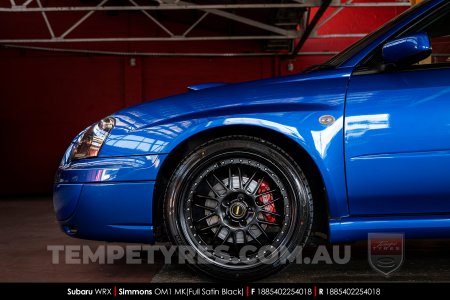 18x8.5 Simmons OM-1 Satin Black on Subaru WRX