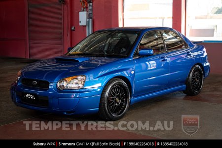 18x8.5 Simmons OM-1 Satin Black on Subaru WRX