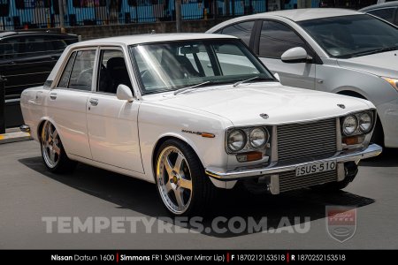 18x7.0 18x8.5 Simmons FR-1 Silver on Nissan Datsun