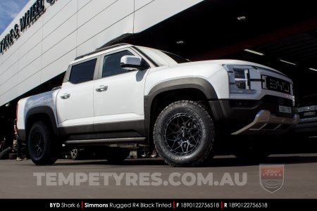 18x9.0 Simmons Rugged R4 Black Tinted on BYD Shark 6