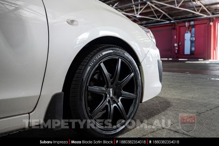 18x8.0 MOZA 910 Blade Satin Black on Subaru Impreza