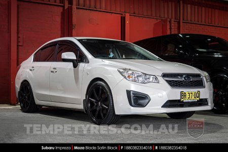 18x8.0 MOZA 910 Blade Satin Black on Subaru Impreza