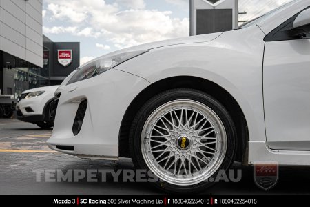 18x8.0 SC Racing 508 Silver Machine Lip on Mazda 3