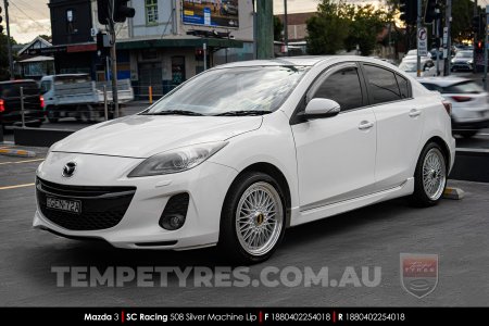 18x8.0 SC Racing 508 Silver Machine Lip on Mazda 3