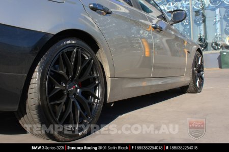 18x8.5 Starcorp Racing SR01 Satin Black on BMW 3 Series