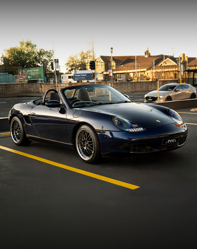 18x8.5 Simmons OM-1 Hyper Dark on Porsche Boxster 986
