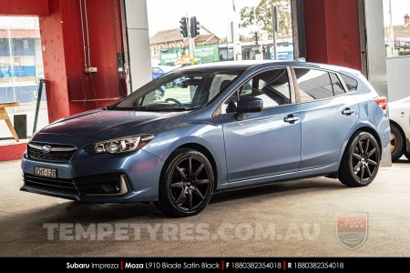 18x8.0 MOZA 910 Blade Satin Black on Subaru Impreza