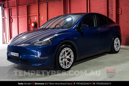 19x8.5 19x9.5 Simmons EU7 Silver Machined Face on Tesla Model Y