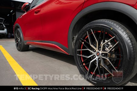 19x8.5 SC Racing DX399 Machine Face Black Red Line on BYD Atto 3