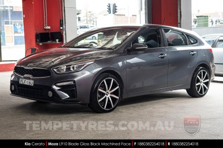 18x8.0 MOZA 910 Blade Gloss Black Machined on Kia Cerato