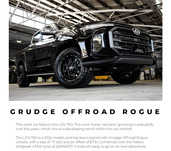 LDV T60 2022 model with Grudge Offroad Rogue 17 inch and Falken Wildpeak AT3W tyres